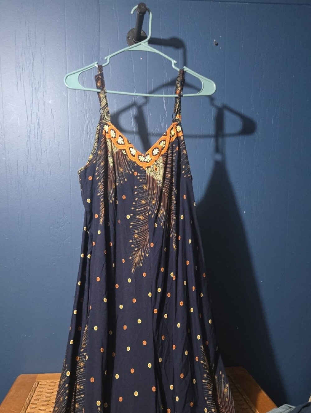 BloomChic Navy Wide-Leg Printed Jumpsuit with Gold & Teal Border - Picture 2 of 6